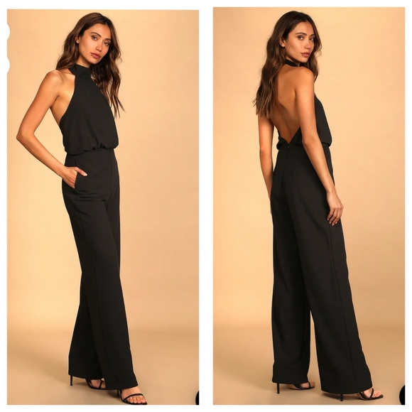 NWT Lulu’s Moment for Life Halter Open Back Black Jumpsuit Women’s Size XS. - Picture 1 of 16